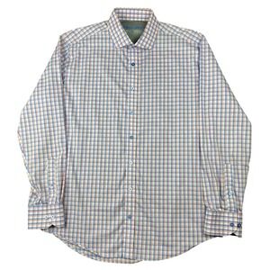 Twillory Mens Dress Shirt 17 34/35 Blue Orange Gingham Trim Fit Performance